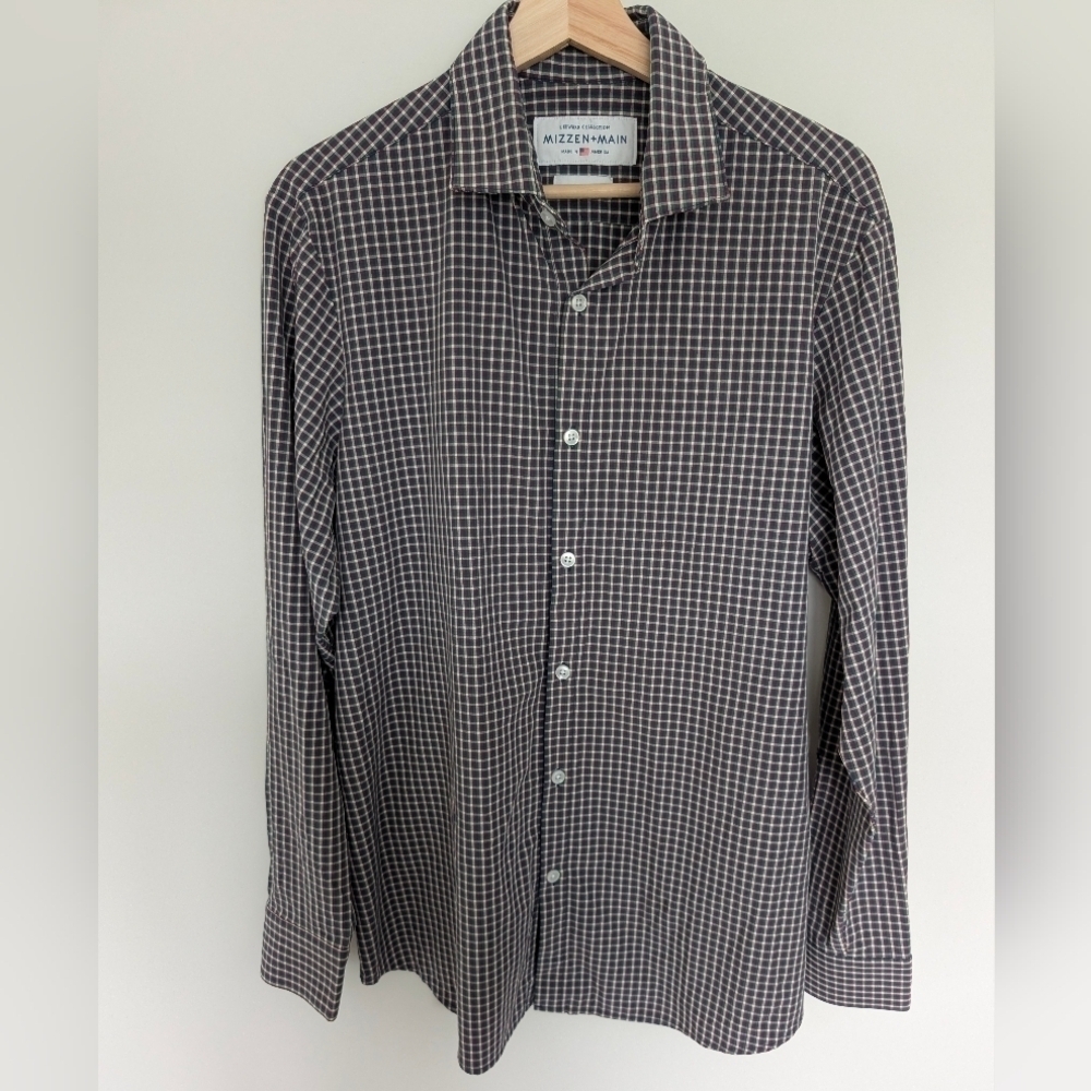 Mizzen+Main Shirt Med Standard Fit Performance Button Up Long Sleeve Men Plaid